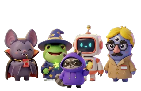 The four VIP suspects: a vampire, a wizard, a robot and an alien